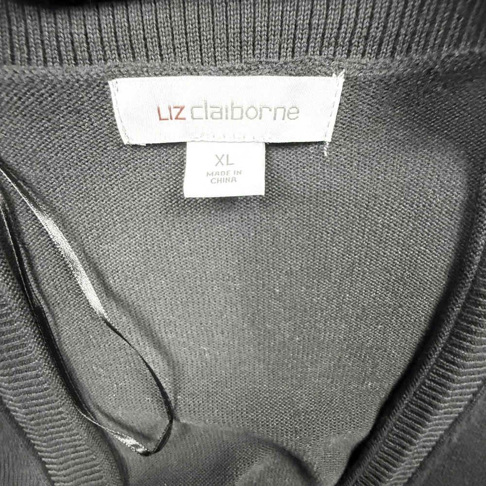 Liz Claiborne Womens‎ XL Black Button Front V-Neck Cardigan Sweater Pockets - Picture 6 of 8
